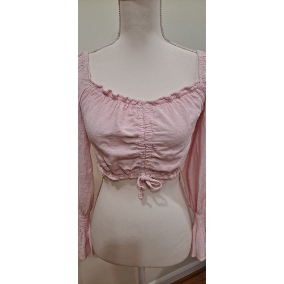 Pink Blanco by Nature Cotton Women's M Midriff Long Sleeve Top Made In Peru Boho - Picture 4 of 7